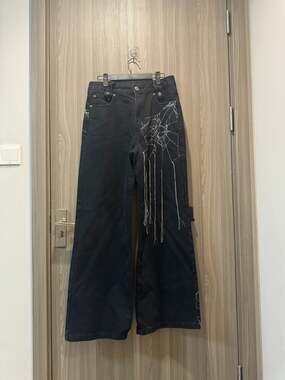 Spider Web Embroidery Japanese Brand Baggy Denim Jeans Black size 30